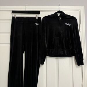 Rare! Y2K Juicy Couture Black Velour Hoodie and Pants track suit EXCELLENT!